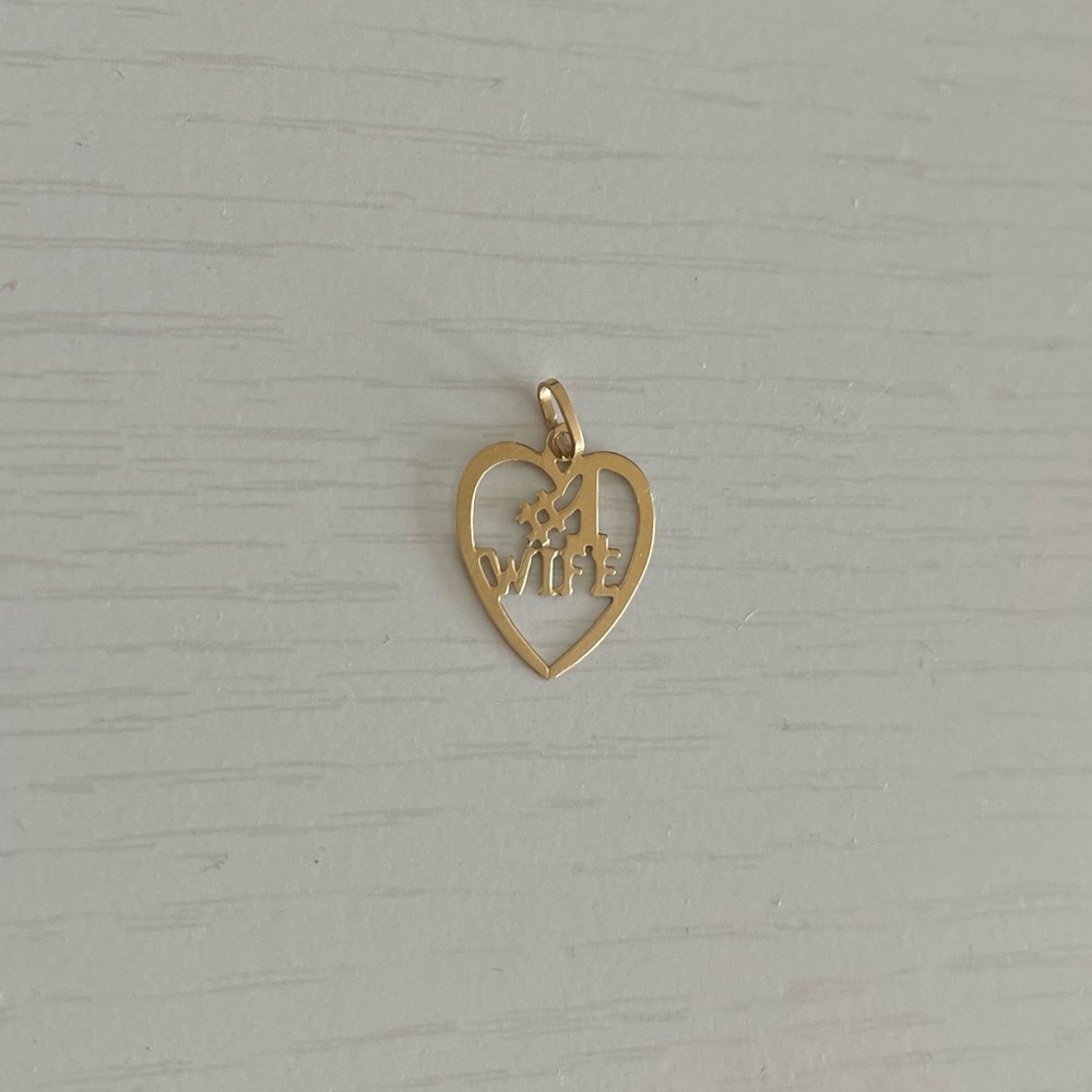 14k real solid gold #1 Wife heart charm/pendant